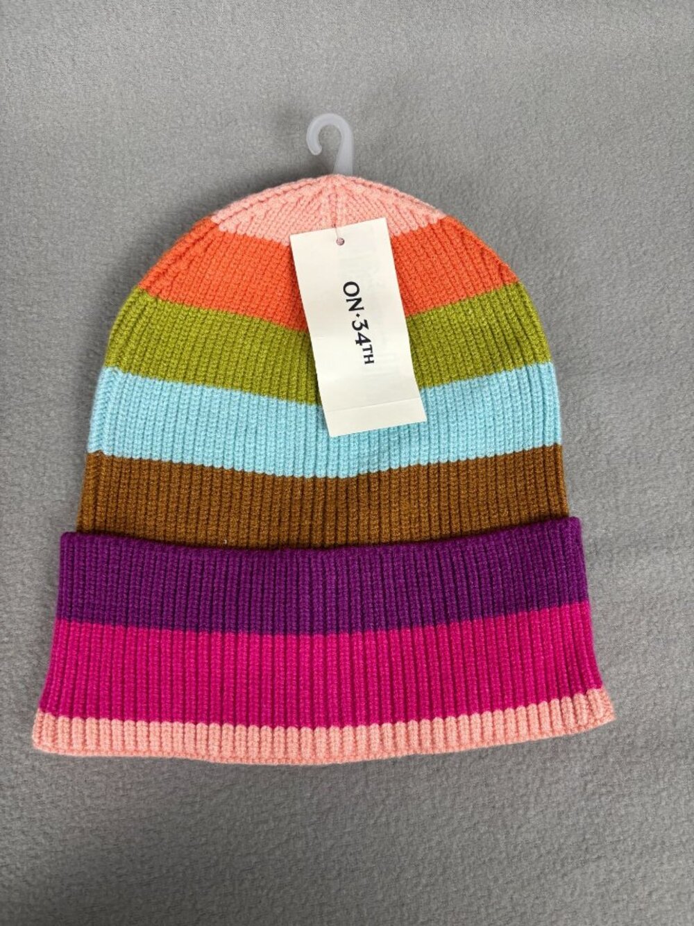 On 34th Women's Colorful Striped Ribbed Knit Cuffed Beanie Multicolor OS NWT's